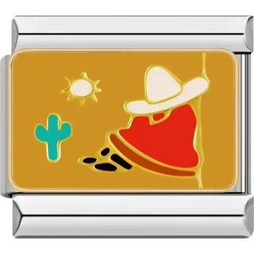 Sombrero, red poncho, cactus, and sun design Italian charm bracelet link