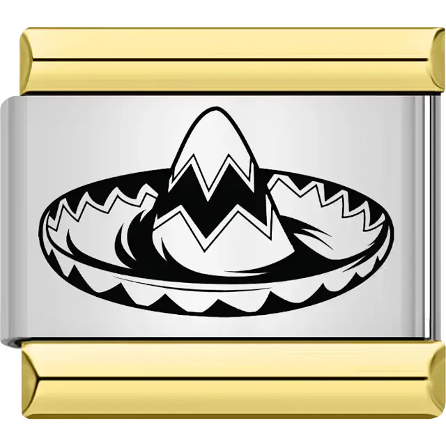 Black sombrero silhouette design Italian charm bracelet link