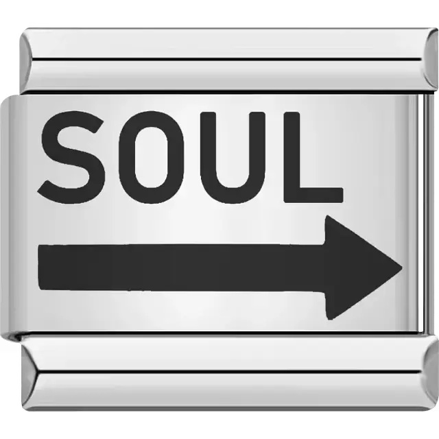 "SOUL" text with right-pointing arrow Italian charm bracelet link