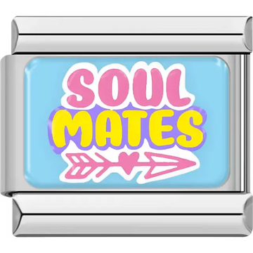 "Soul Mates" with heart arrow on blue Italian charm bracelet link