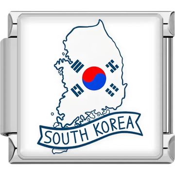 Outline map of South Korea red and blue yin yang black trigrams white banner South Korea text South Korea map flag Italian charm bracelet link