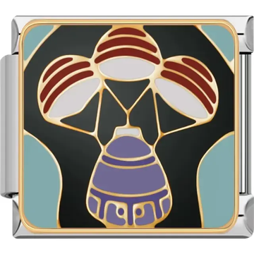 Purple and gold space capsule with three red and white parachutes on black background Italian charm bracelet link