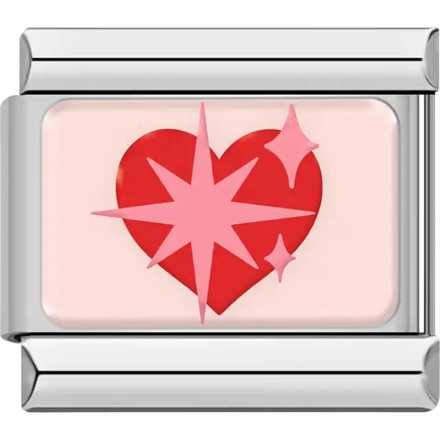 Red heart with pink star burst Italian charm bracelet link