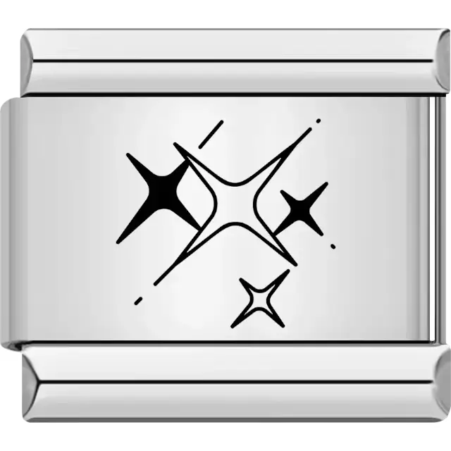 Black sparkling stars design with multiple star shapes Italian charm bracelet link