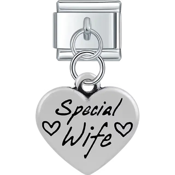Heart with "Special Wife" text heart symbols dangle Italian charm bracelet link