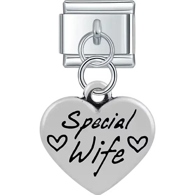 Heart with "Special Wife" text heart symbols dangle Italian charm bracelet link