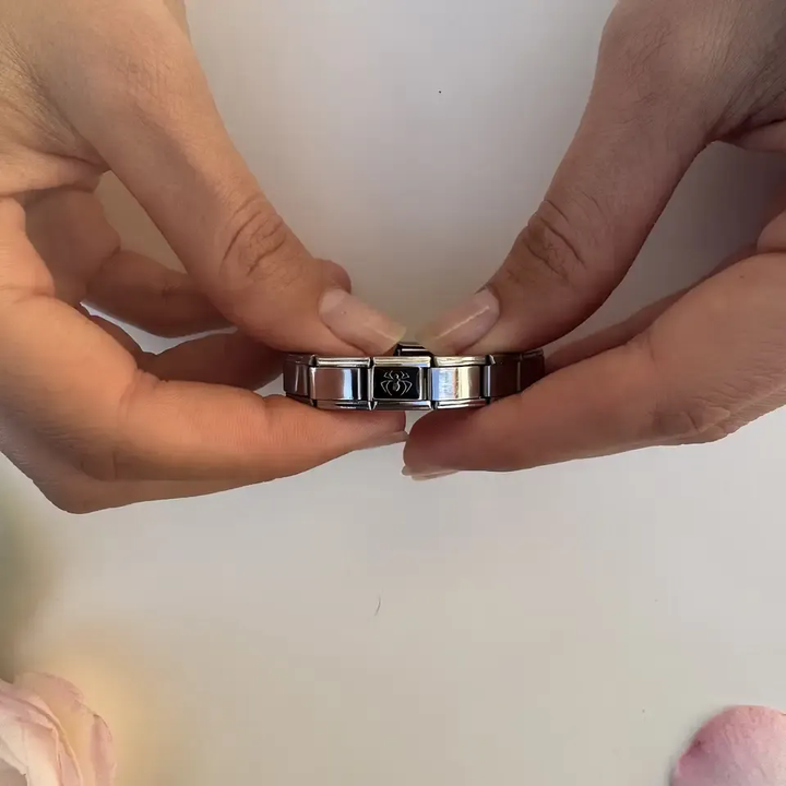 Gold spider design on a black rectangular background Italian charm bracelet link