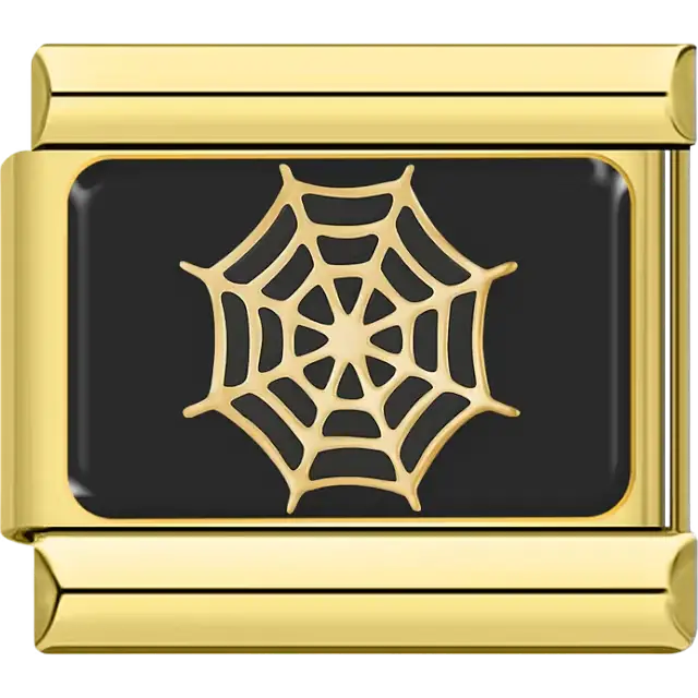 Gold spider web with black background Italian charm bracelet link
