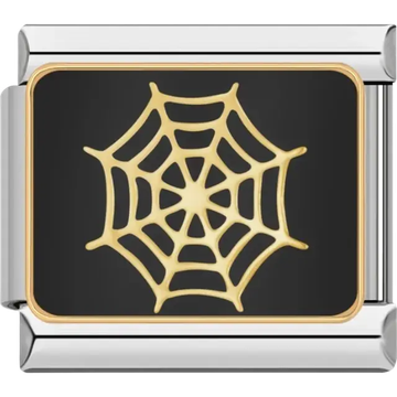 Gold spider web with black background Italian charm bracelet link