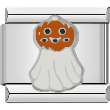 White ghost with orange and black multi-eyed face Italian charm bracelet link