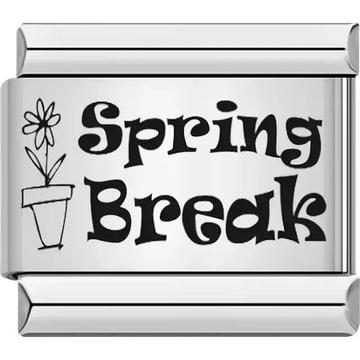 "Spring Break" text with flower pot design Italian charm bracelet link
