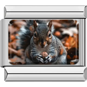 Squirrel holding a nut with an autumn leaves background Italian charm bracelet link
