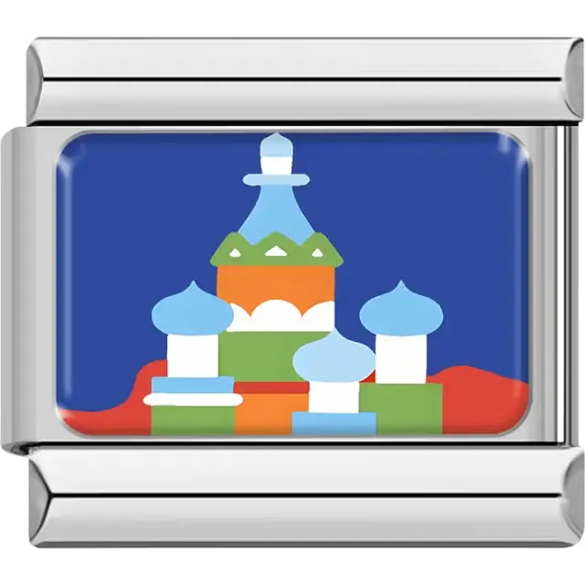 Colorful domes of St. Basil's Cathedral on blue background Italian charm bracelet link