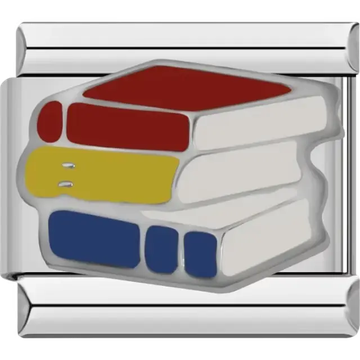 Red yellow and blue book stack with white pages Italian charm bracelet link