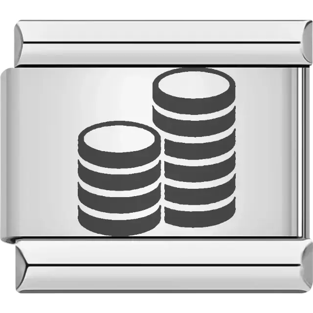 Stacked coins design in black Italian charm bracelet link