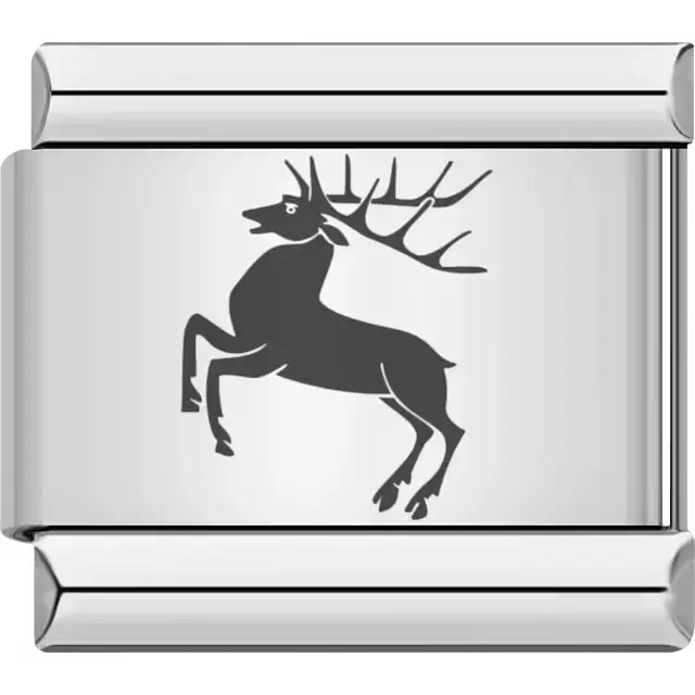 Black deer silhouette with antlers Italian charm bracelet link