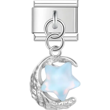 Blue star and crescent moon dangle Italian charm bracelet link