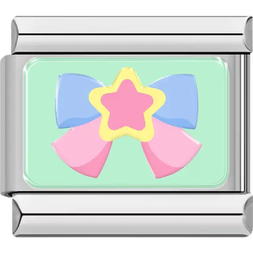 Pink blue bow yellow star mint green background Italian charm bracelet link