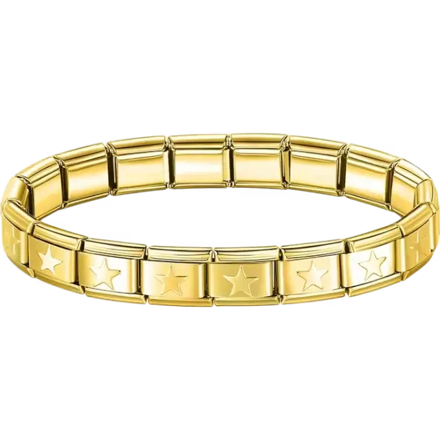 Stainless steel bracelet with engraved star pattern Italian charm bracelet