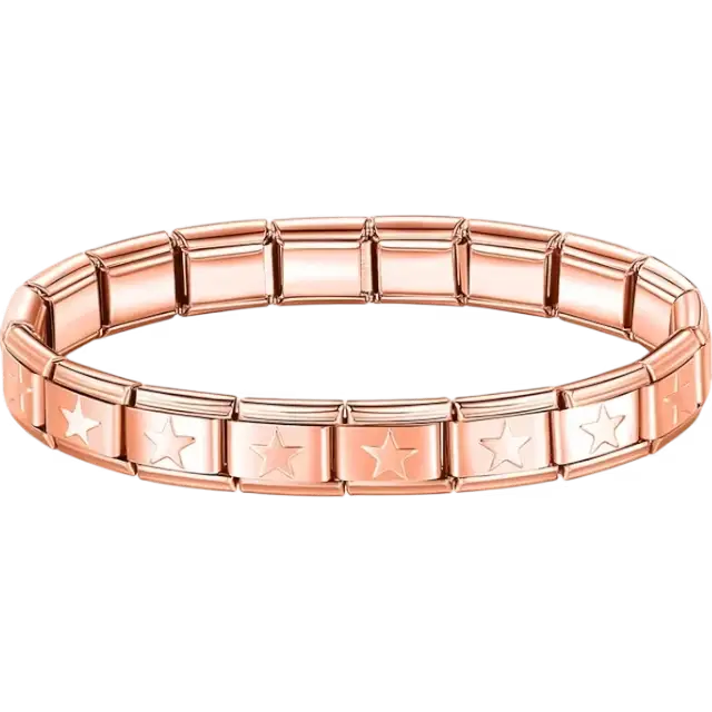 Stainless steel bracelet with engraved star pattern Italian charm bracelet