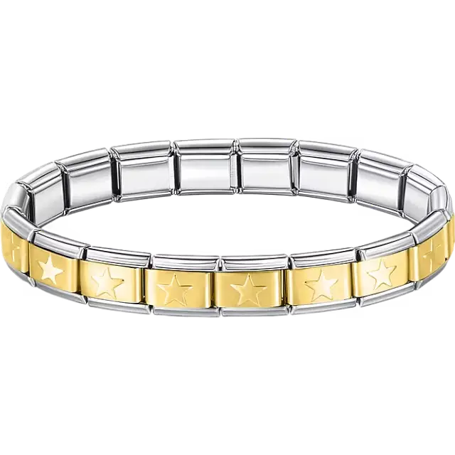 Stainless steel bracelet with engraved star pattern Italian charm bracelet