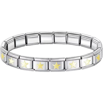 Gold stars charms composing stainless steel Italian bracelet