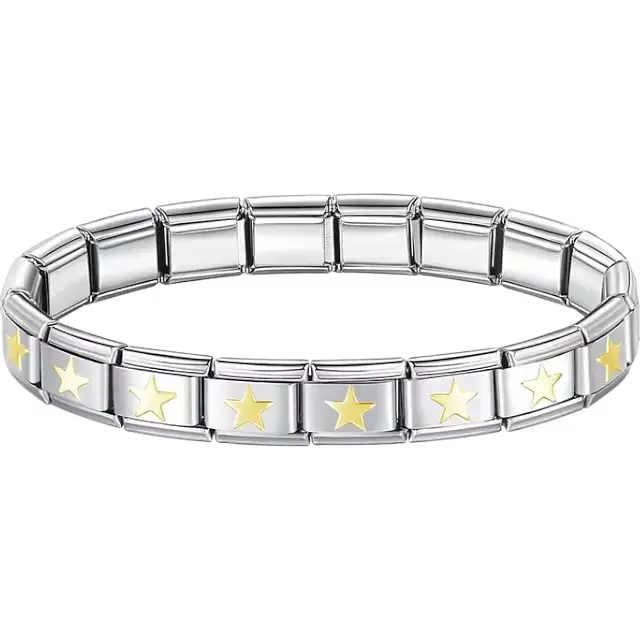 Gold stars charms composing stainless steel Italian bracelet