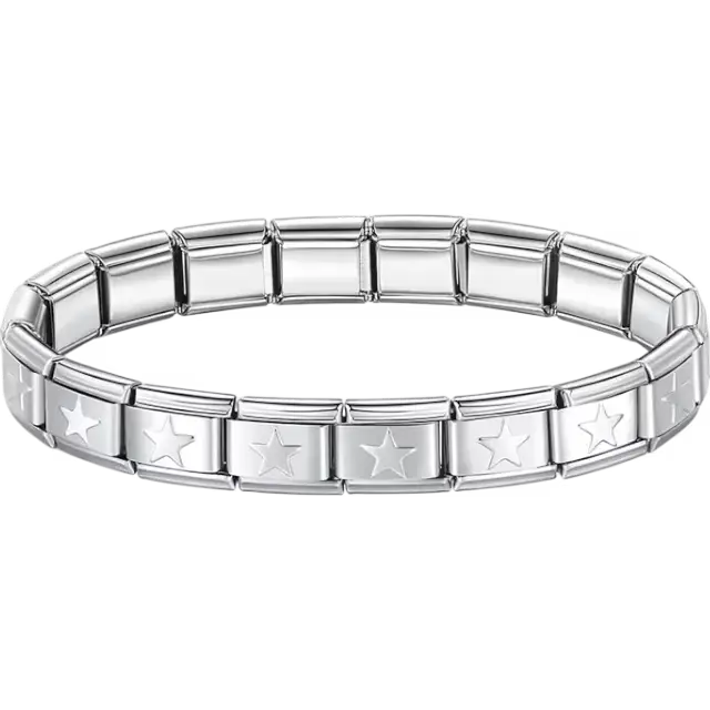 Stainless steel bracelet with engraved star pattern Italian charm bracelet