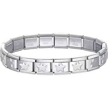 Star charms composing stainless steel Italian bracelet