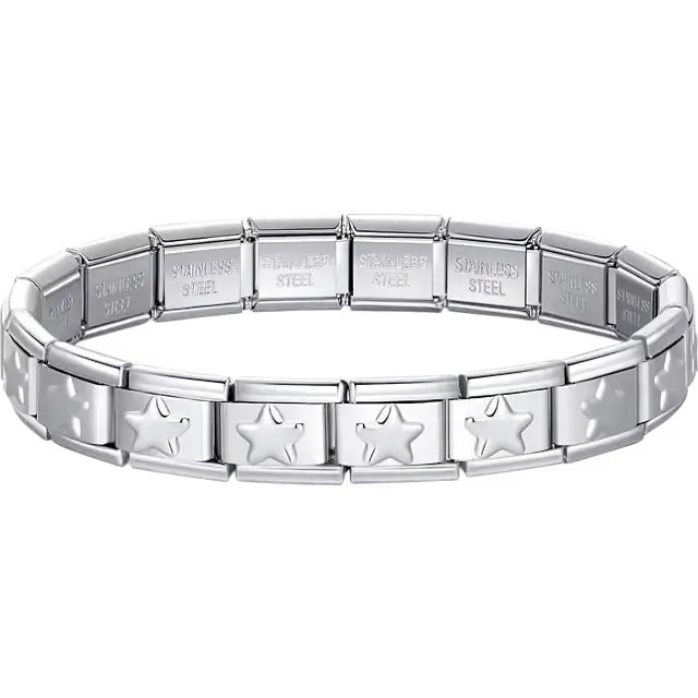 Star charms composing stainless steel Italian bracelet