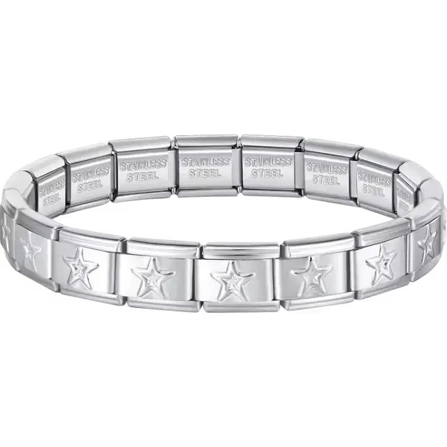 Star charms composing stainless steel Italian bracelet