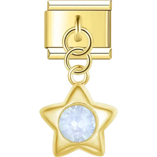 Star pendant with clear blue crystal Italian charm bracelet link