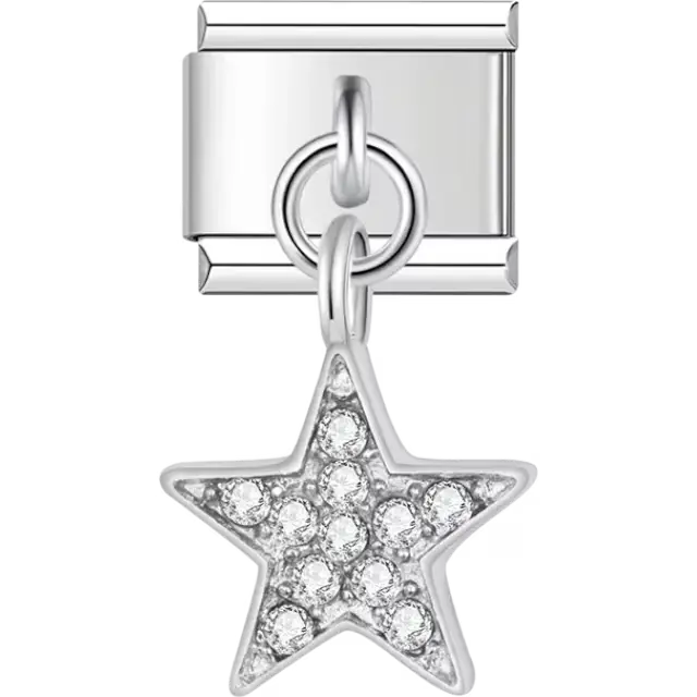Star encrusted with clear stones as a dangle Italian charm bracelet link