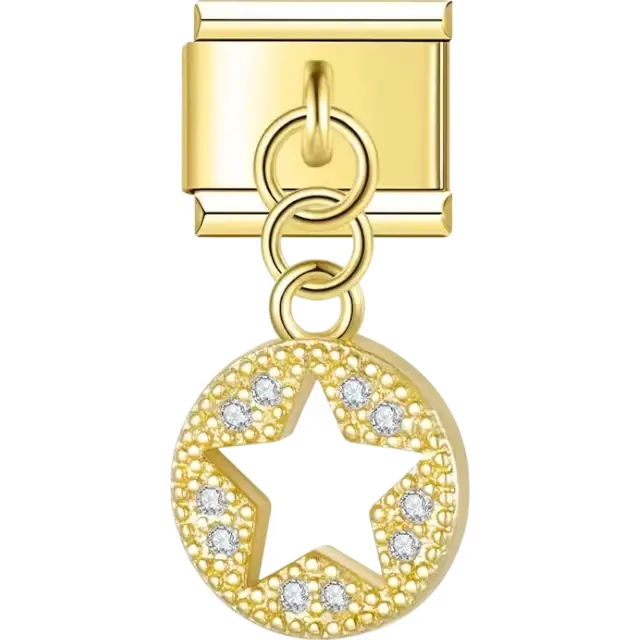 Circular star with crystal details Italian charm bracelet link