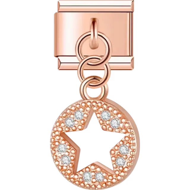 Circular star with crystal details Italian charm bracelet link