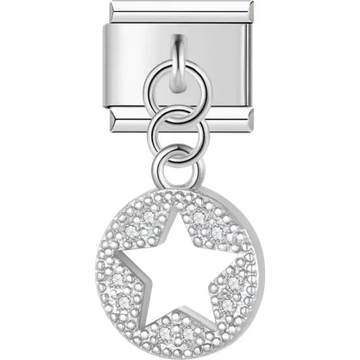Circular star with crystal details Italian charm bracelet link