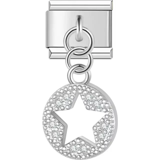 Circular star with crystal details Italian charm bracelet link