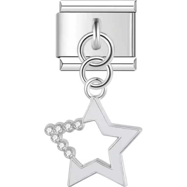 Hollow star with crystal accent dangle Italian charm bracelet link