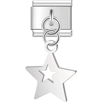 Hollow star with cut-out center and dangling piece Italian charm bracelet link