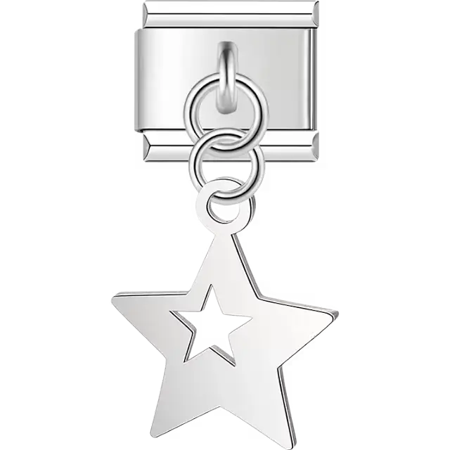 Hollow star with cut-out center and dangling piece Italian charm bracelet link