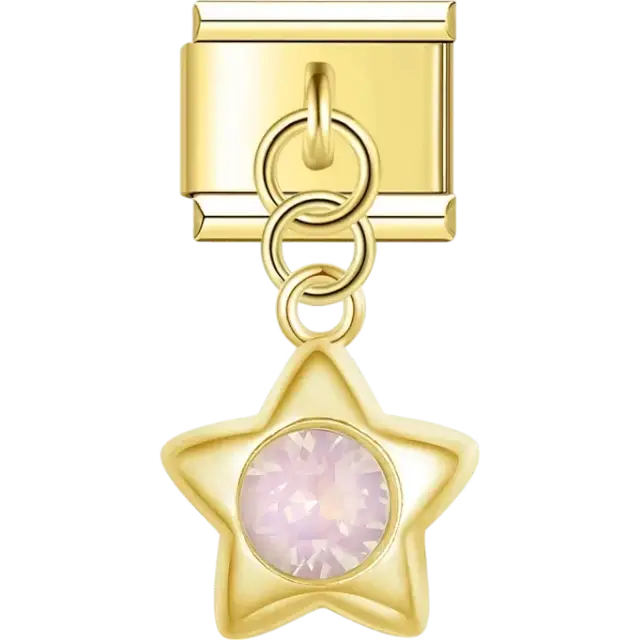Star pendant with pink crystal Italian charm bracelet link