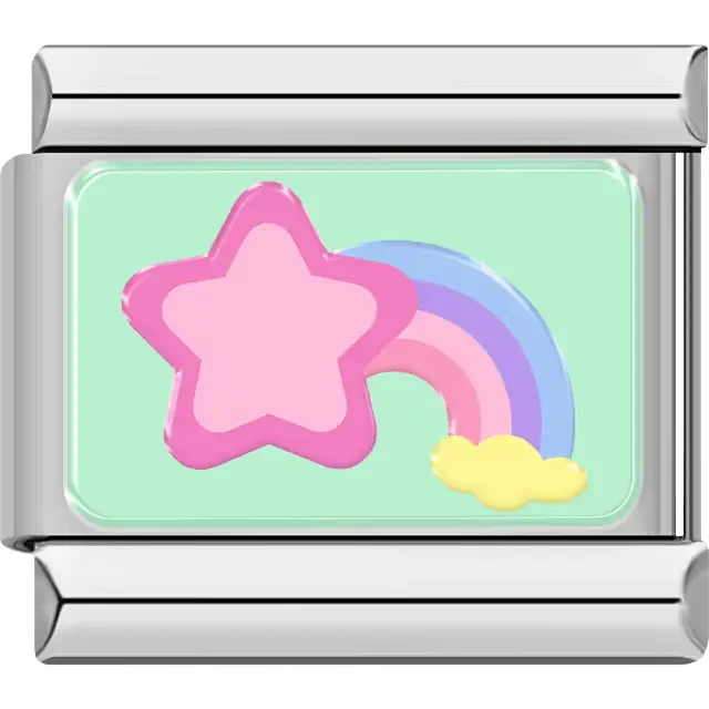 Pink star pastel rainbow mint green background Italian charm bracelet link