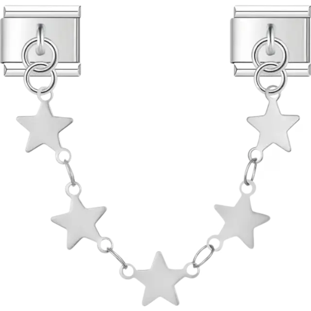 Safety chain with connected silver stars Italian charm bracelet link