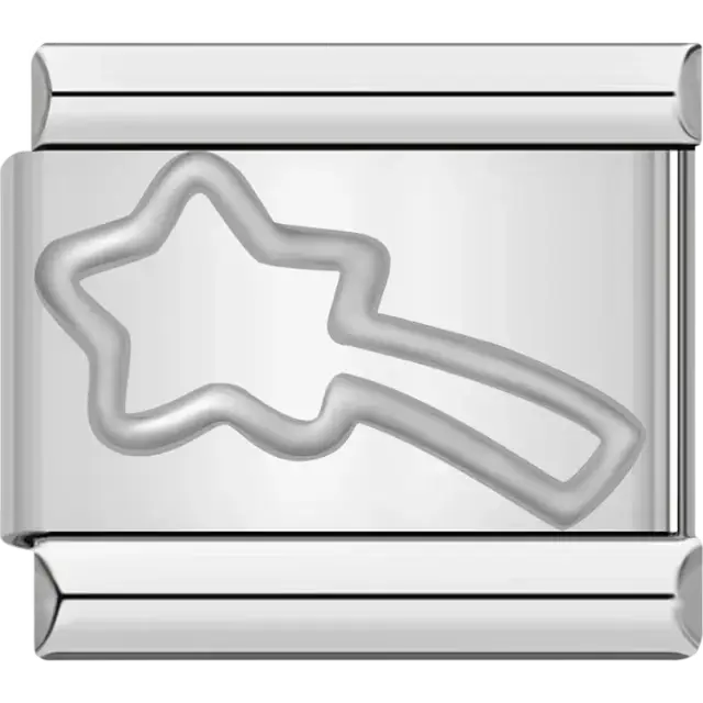 Silver charm with a raised star-shaped wand Italian charm bracelet link