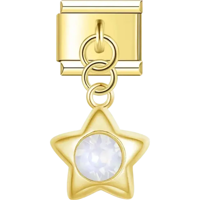 Star pendant with white crystal Italian charm bracelet link