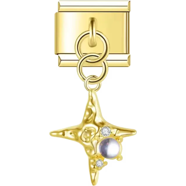 Shimmering star with crystal accents and blue gemstone Italian charm bracelet link