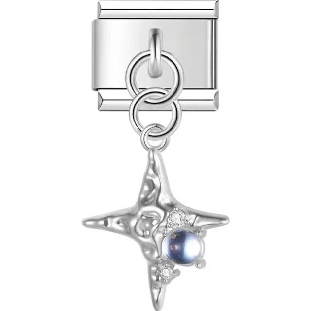 Shimmering star with crystal accents and blue gemstone Italian charm bracelet link