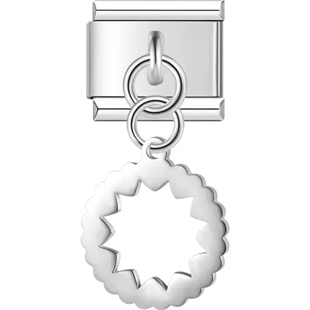 Starburst circle design dangle Italian charm bracelet link