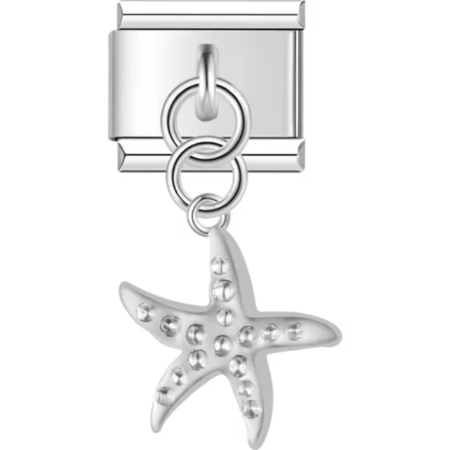 Textured starfish dangle with beaded details Italian charm bracelet link