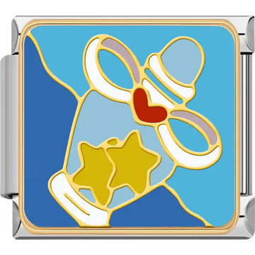 Blue jar with yellow stars red heart baby themed Italian charm bracelet link